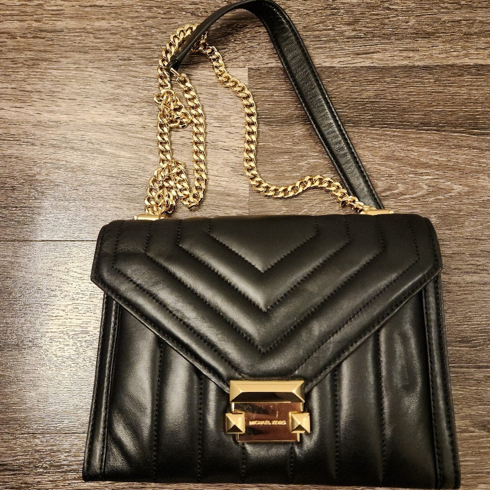 Michael Kors Whitney Leather Shoulder Handbag Black Medium women’s crossbody
